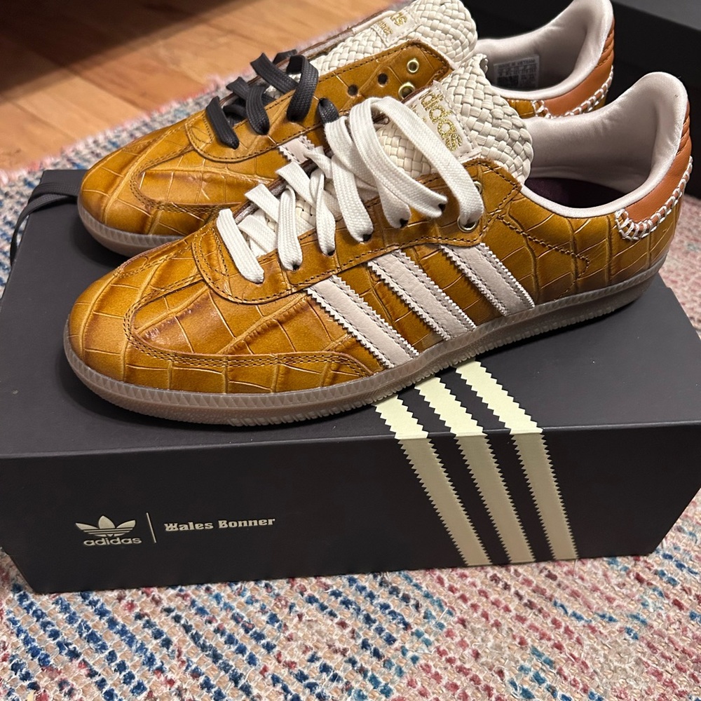 Adidas Wales Bonner Men's Tan Crocodile-Texture Sneakers
